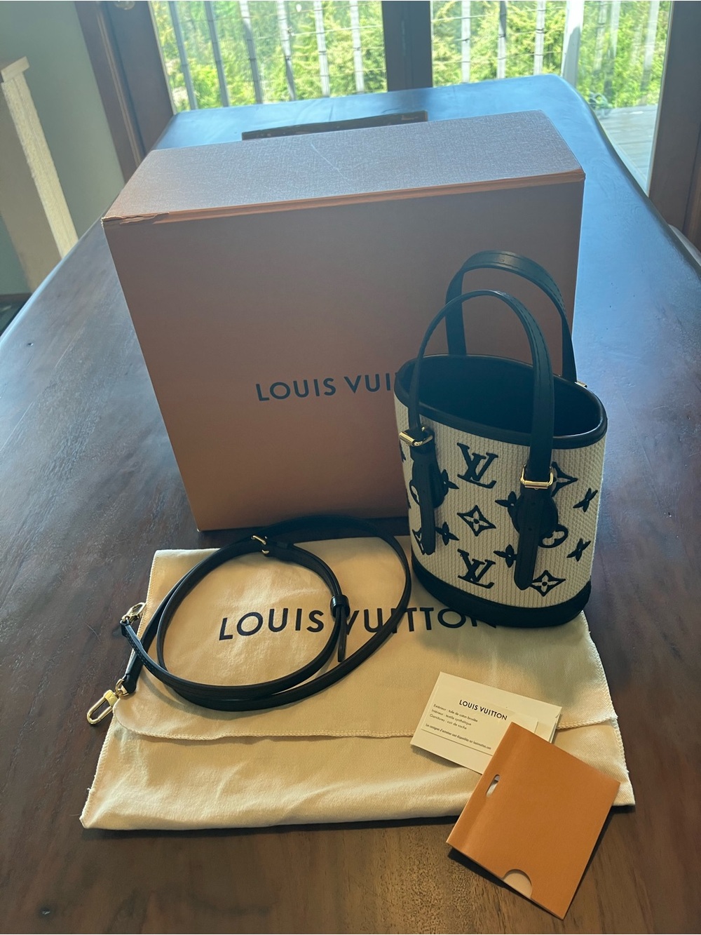 Louis Vuitton  by the pool nano Bucket tote Cream and Black like new! - Picture 2 of 13